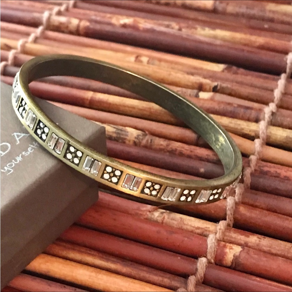 Silpada KR Brass Bangle Bracelet.  Zirconia